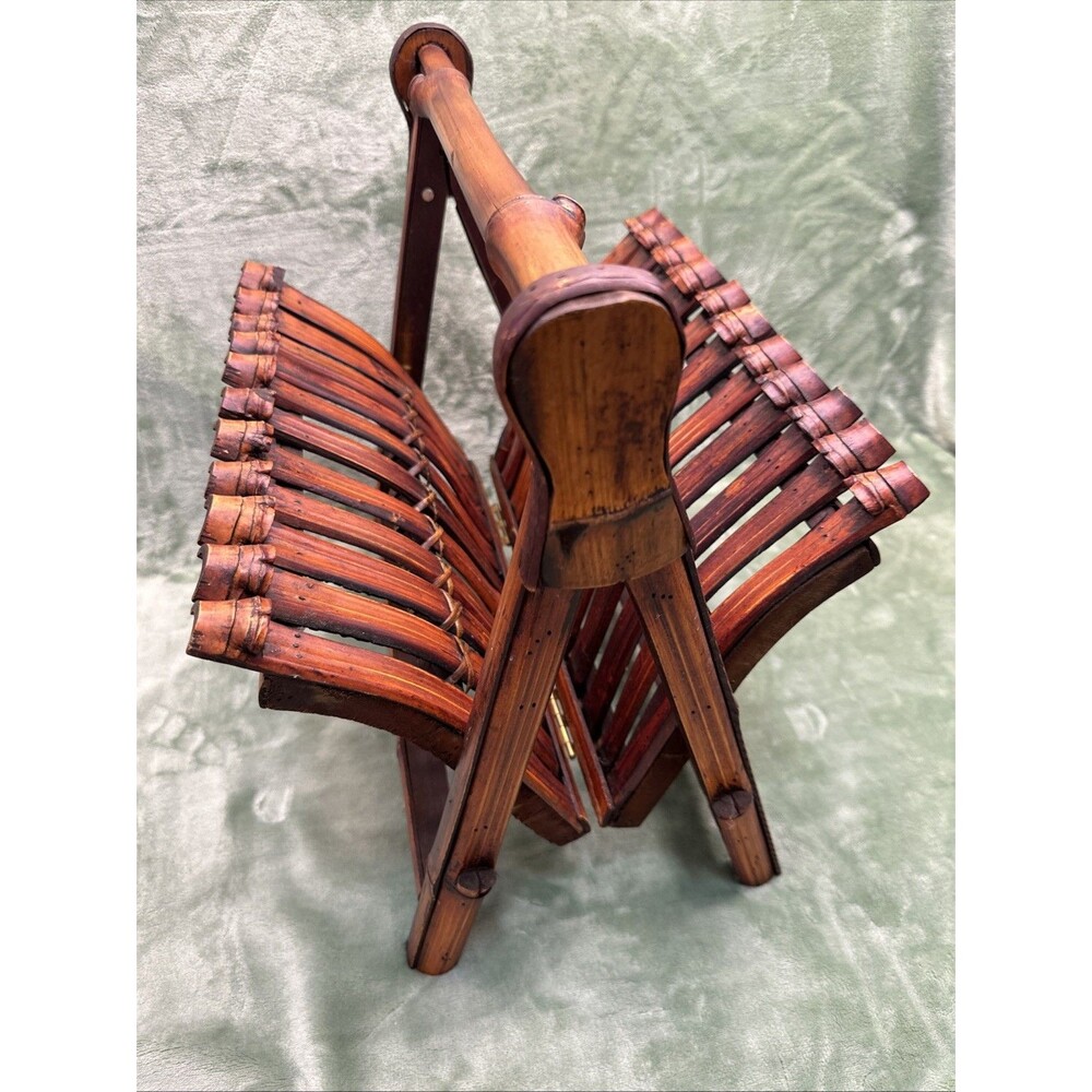 Vintage Rattan Bamboo Magazine Rack Folding